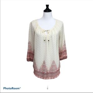 Maurices crochet back 3/4 sleeve round neck blouse